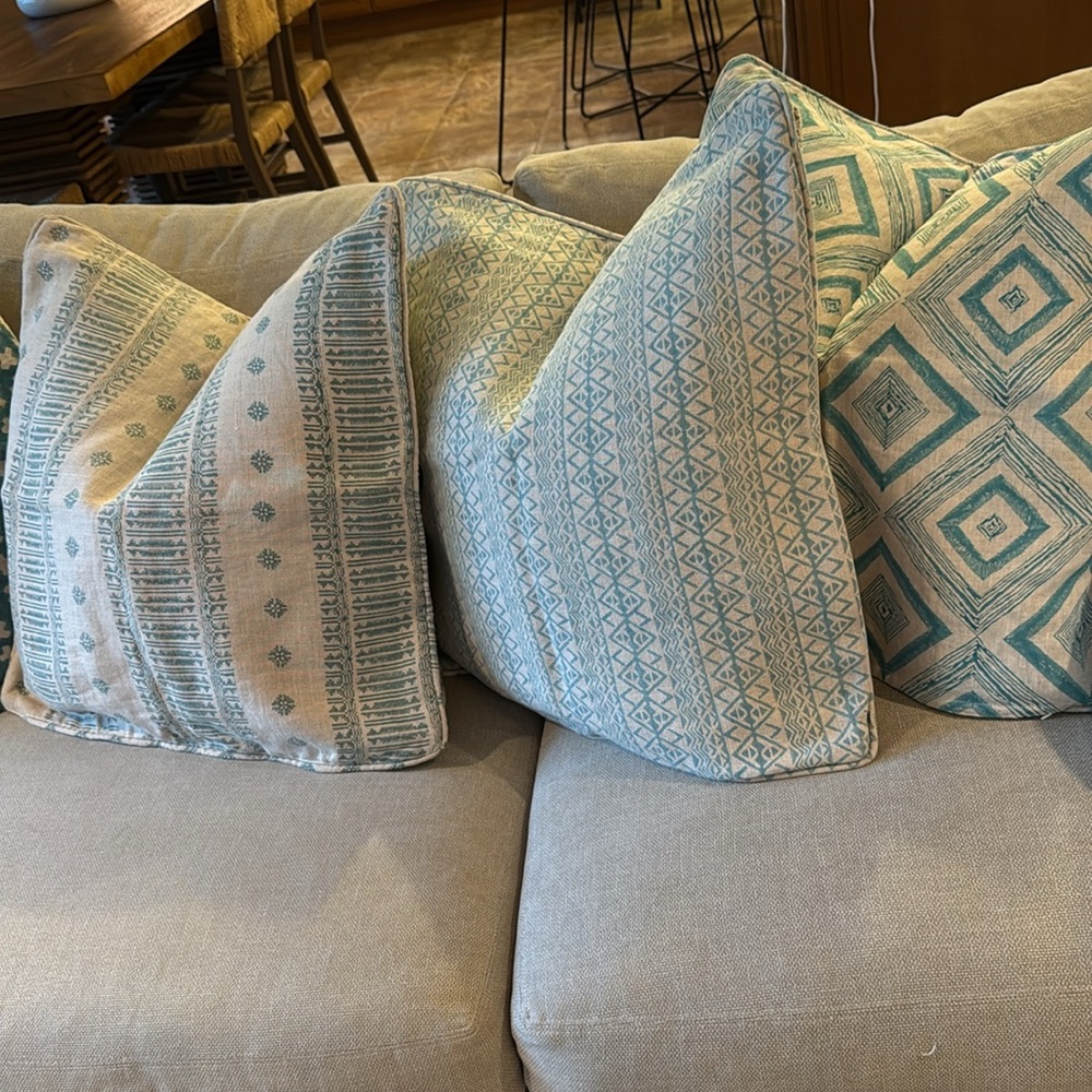 Turquoise and Cream Patterned Throw Pillows